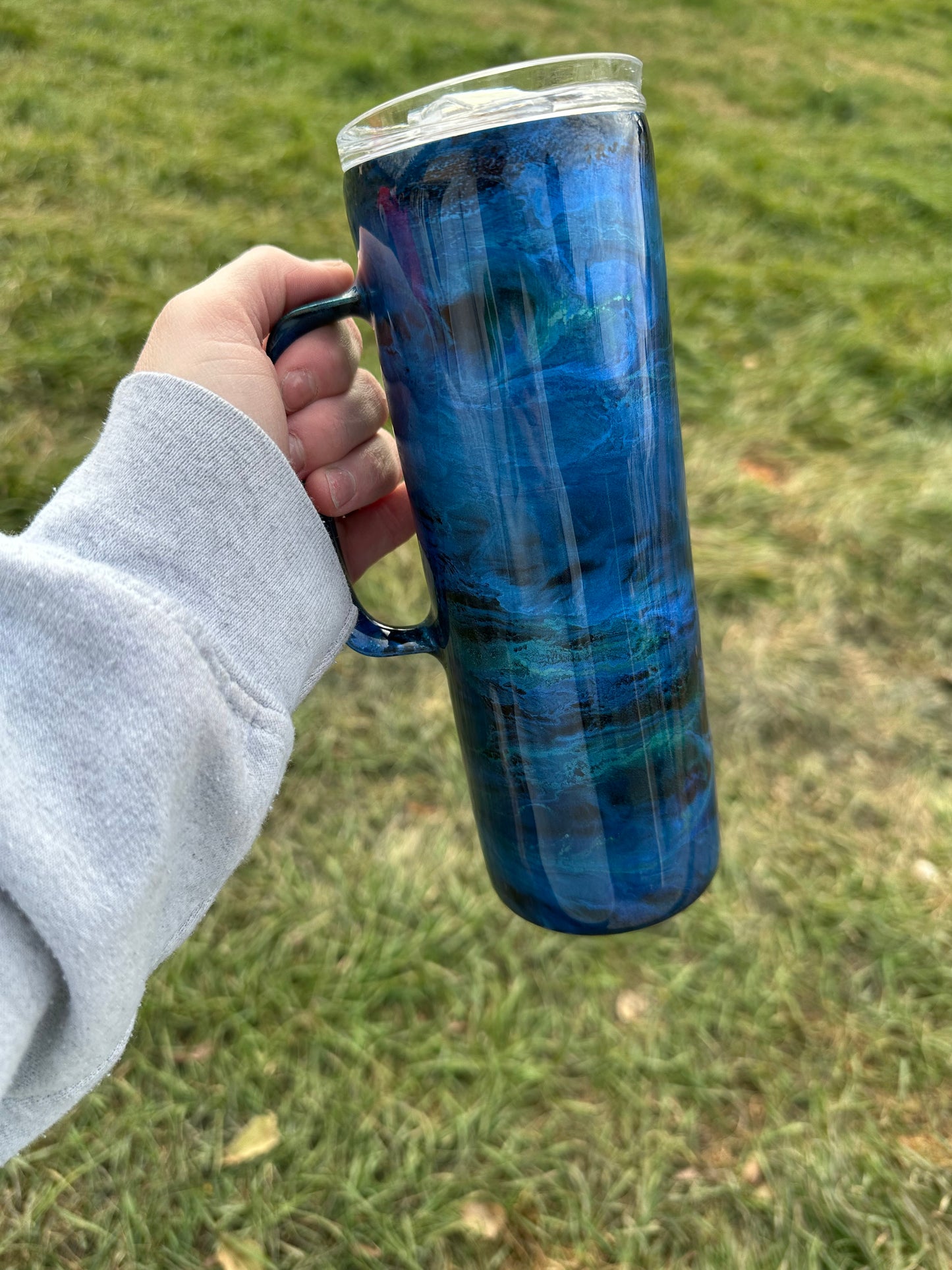 20 ounce Skinny Handle Epoxy Tumbler-Glows Blue