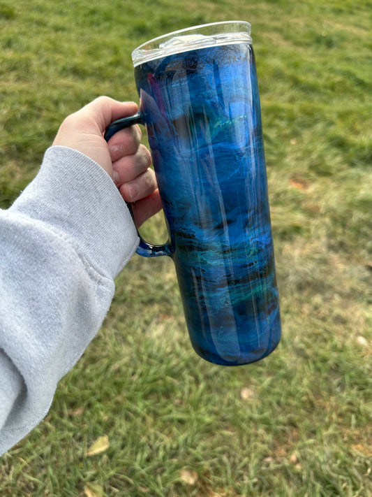 20 ounce Skinny Handle Epoxy Tumbler-Glows Blue
