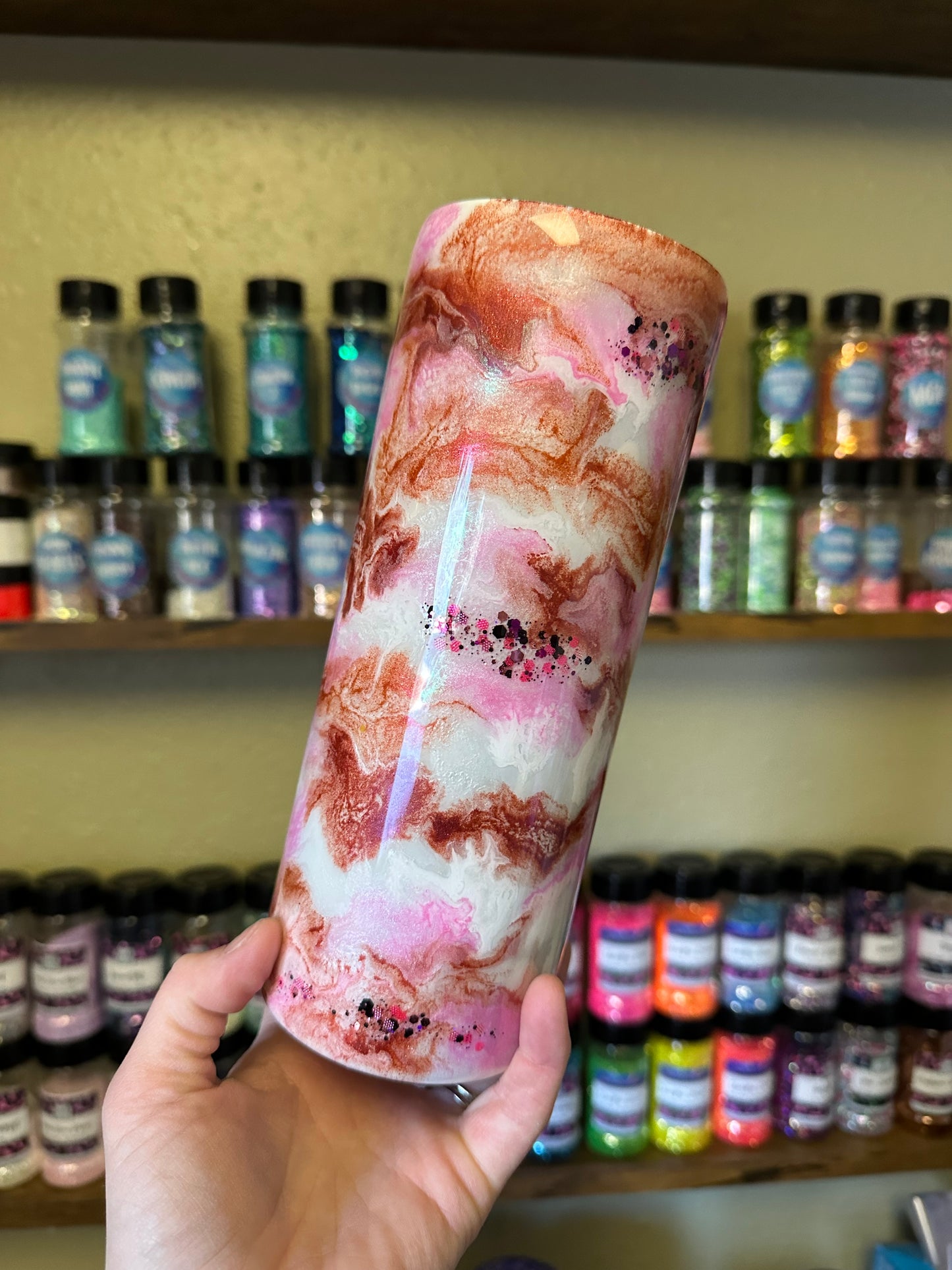 20 ounce skinny pink and red ink swirl tumbler