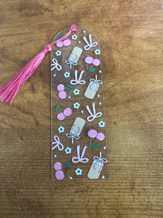 Coffee & Cherries Bookmark Hot Pink Fringe