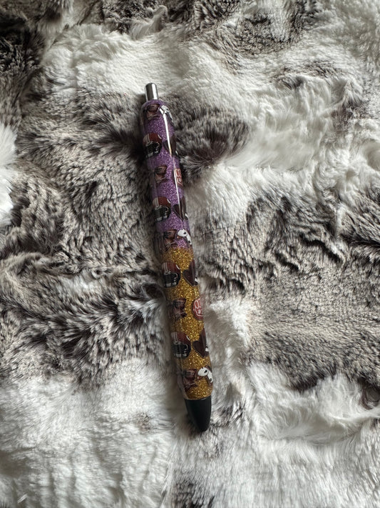 Purple and gold football epoxy pen