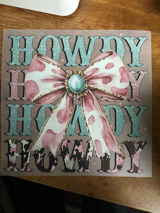 Pink and Blue Sparkly Howdy Bow Transfer