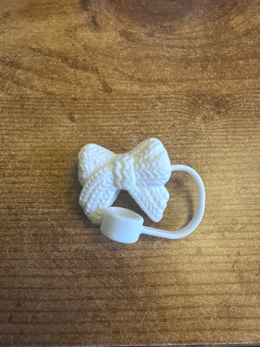 White Crotchet Bow Straw Topper