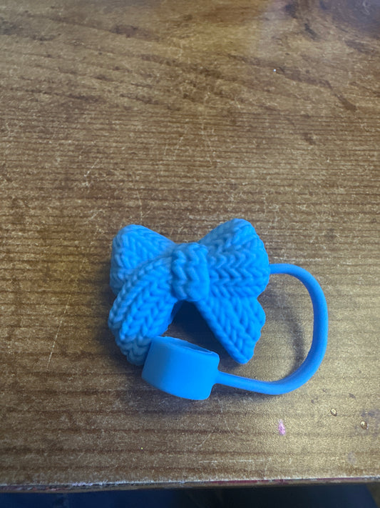 Light Blue Crotchet Bow Straw Topper