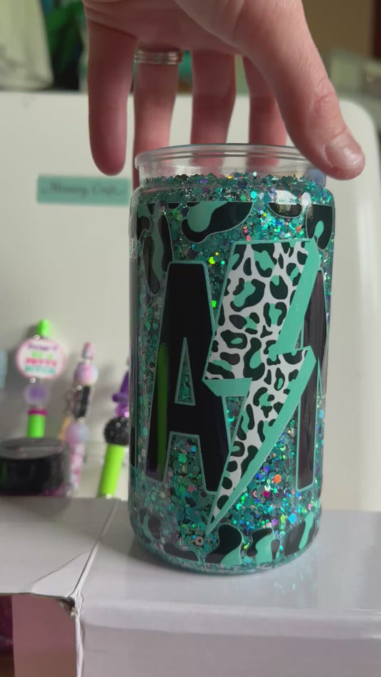 Mama Teal and Black Glitter Cup